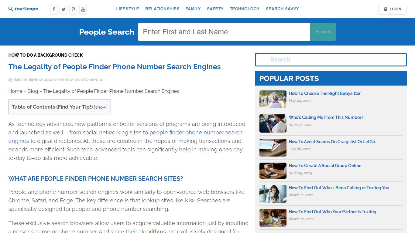 The Legality of People Finder Phone Number Search Engines